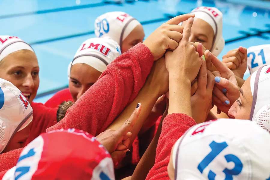 LMU Womens Water Polo Team Gathers Poolside to celebrate season